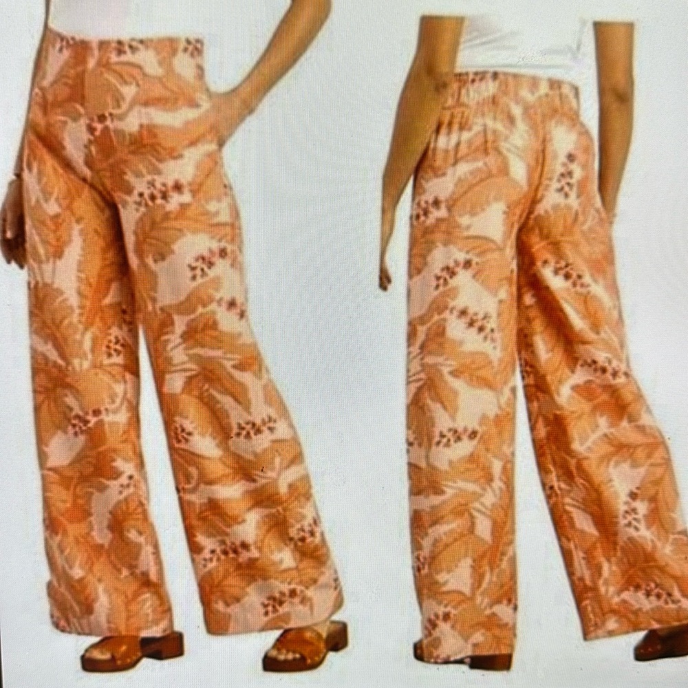 NWT Soft Surroundings Wide Leg Grand Gardens Trousers Canyon Sunset Pants SZ 6/8